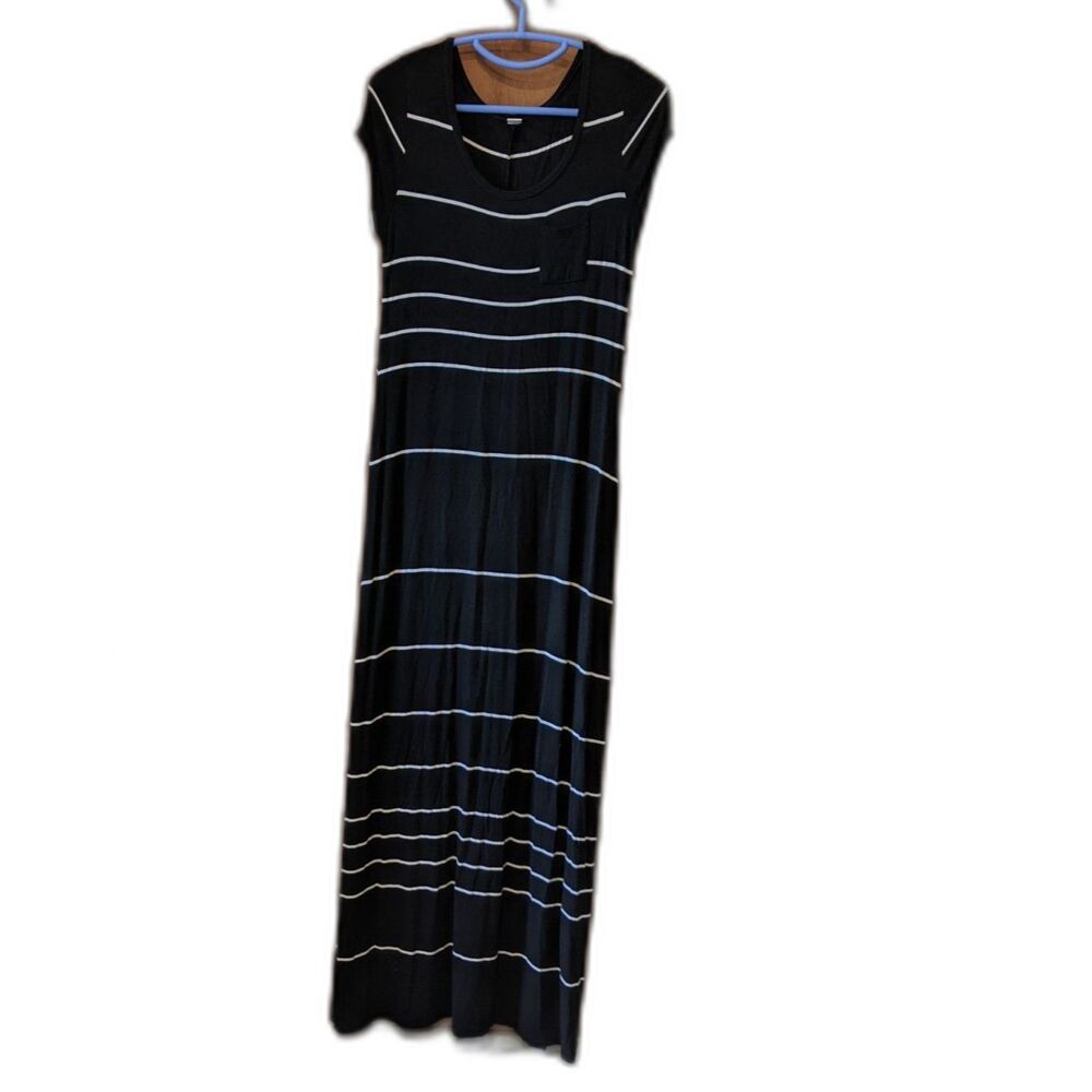 Old Navy Maxi Dress BodyCon Black White Stripe Cap Sleeve Whimsigoth Coquette S
